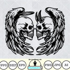 Angel & Devil Skull Svg | Saint and Demon Svg | Good and Bad Clipart | Angel Svg | Demon Svg | Love and Death | Halloween Shirt | Png Dxf