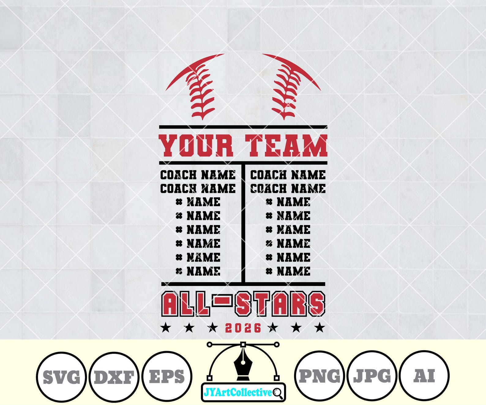 Personalized Baseball Roster SVG | All Stars Team Design (png, Dxf, Eps ...
