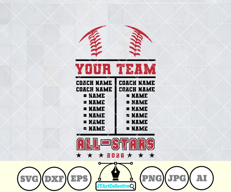 Personalized Baseball Roster SVG | All Stars Team Design (png, Dxf, Eps ...