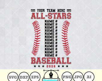 Baseball Team Allstars SVG Template: Cricut, Silhouette
