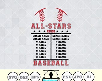 Personalized All Stars Baseball SVG: Team Roster Design (Digital Download)