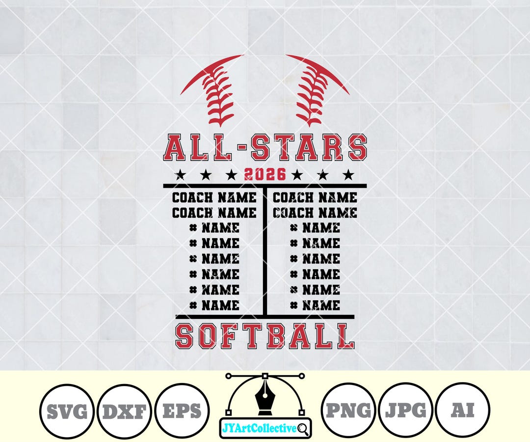 Personalized All Stars Softball Roster SVG | Team Shirt Design - Etsy
