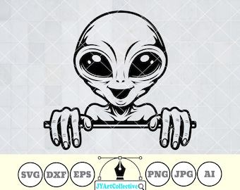 Peeking Alien SVG: UFO Clipart, T-Shirt Design (Digital Files)
