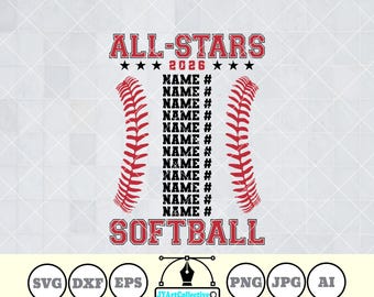 All Stars Softball Team SVG | Roster Template, Shirt Design (Digital Download)