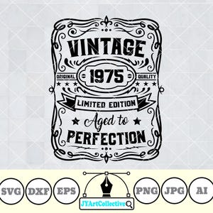 Birthday Vintage Svg | 50th Birthday Svg | Aged to Perfection Svg | Limited Edition Svg | 1975 Svg | 50th Birthday Gift Idea | Png Dxf Eps