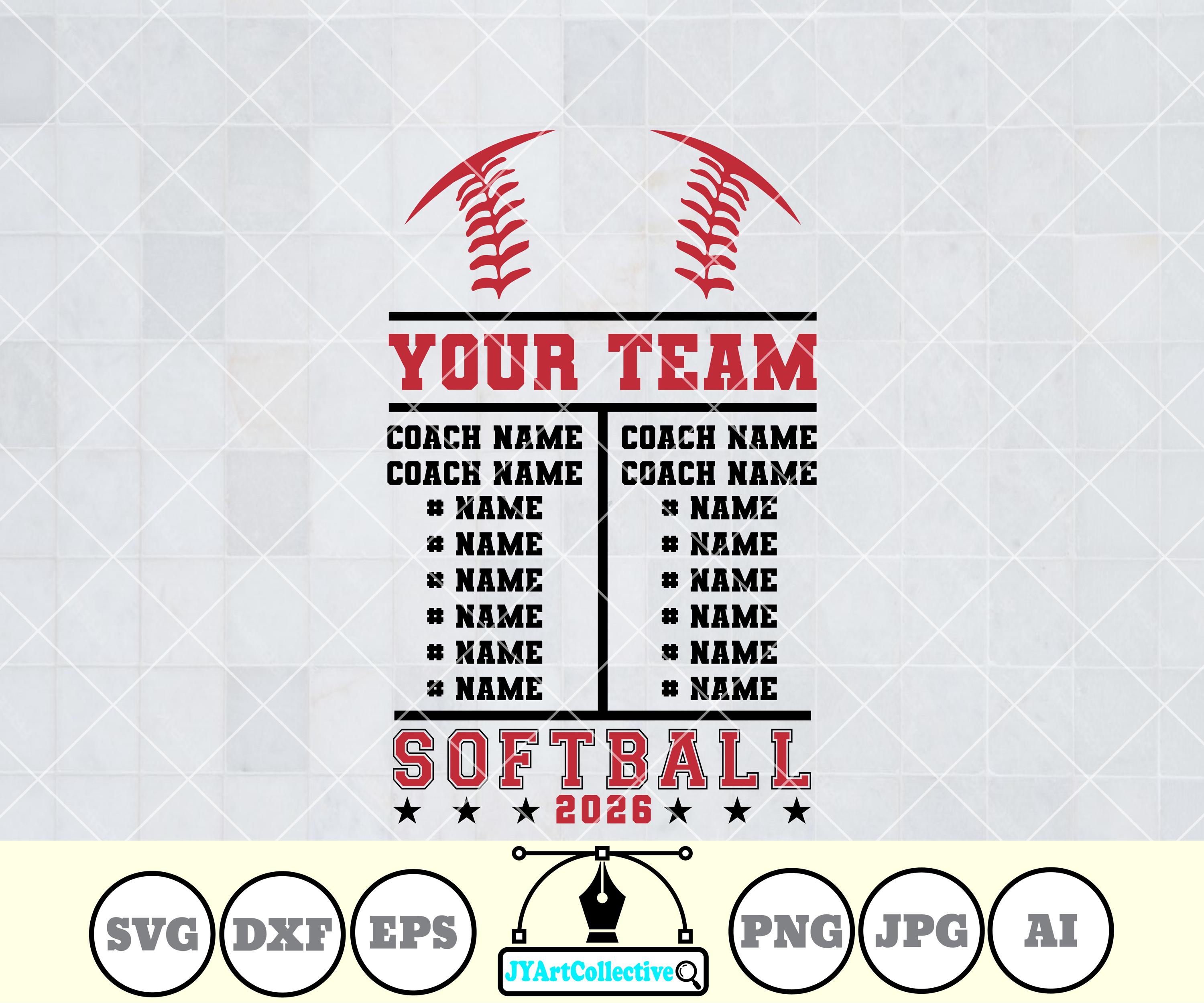 Softball Roster Team SVG PNG: Softball Name Template (digital Download ...