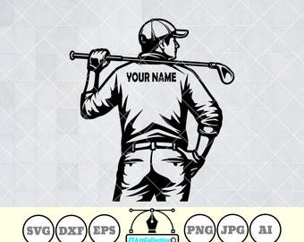 Personalized Golf Player SVG: Custom Name, Golf Club Clipart (Digital Files)