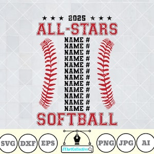 Softball Templates | All Stars Softball Svg | Softball Roster Svg | Softball Team | Softball Name | All Star Svg | Softball Shirt | Png Dxf