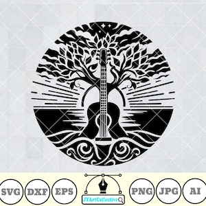 Guitar SVG Designs, Guitar Logo, Nature Guitar Vector, Tree