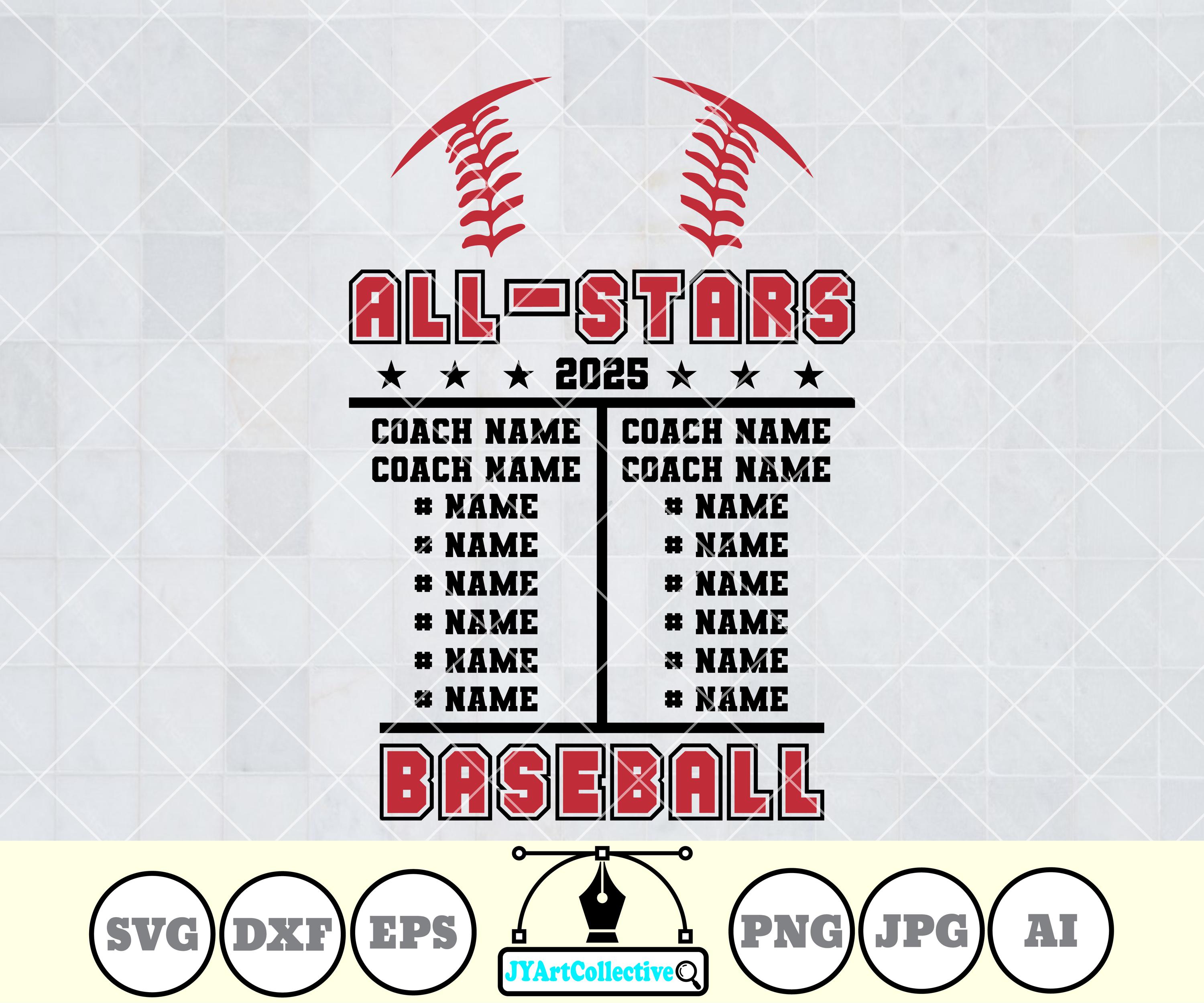 All Stars Baseball Svg | Personalized Name | Baseball Roster Svg | Baseball Team | Baseball Mom | All Star Svg | Baseball Shirt | Png Dxf