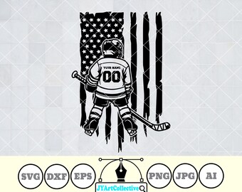 US Hockey Kid SVG: Hockeyspieler mit amerikanischer Flagge (Digitale Dateien)