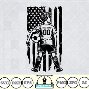 US Soccer Kid Svg | Personalized Name | Soccer Boy Svg | Soccer Player Svg | Soccer Clipart | Football Png | Soccer Kid Shirt | Png Dxf Eps