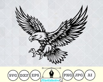 Fliegender Weißkopfseeadler SVG | Amerikanischer Adler Clipart (Digitale Dateien)