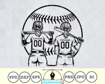Two Softball Player Svg | Softball Svg | Softball Mom Svg | Softball Girl Svg | Softball Team  | Softball Clipart | Softball Shirt | Png Dxf