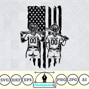 USA Two Softball Player Svg | Softball Svg | Softball Mom Svg | Softball Girl Svg | Softball Team  | Softball Clipart | Softball Shirt | Png