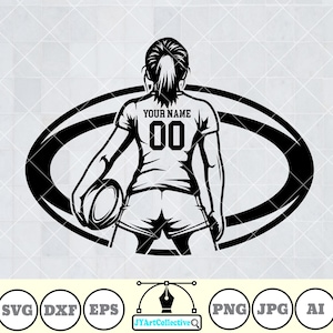 Nombre personalizado / Jugador de rugby Svg / Chica de rugby Svg / Equipo de rugby Svg / Partido de fútbol Svg / Mamá de rugby Png / Camiseta de rugby / Png
