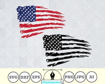 Drapeau américain en détresse SVG : clipart patriotique (fichiers numériques)