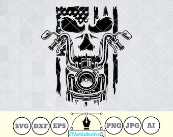 American Biker Skull svg | Motorcycle Clipart (png, eps, dxf)