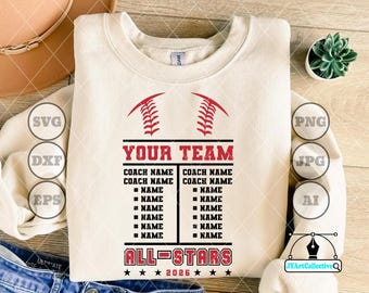 Personalized Baseball Roster SVG | All Stars Team Design (png, dxf, eps)