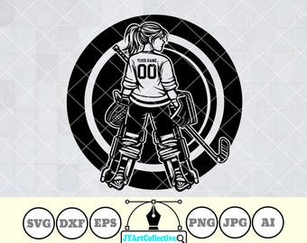 Hockey Goalie SVG: Girl Goalkeeper with Puck Clipart (Digital Files)