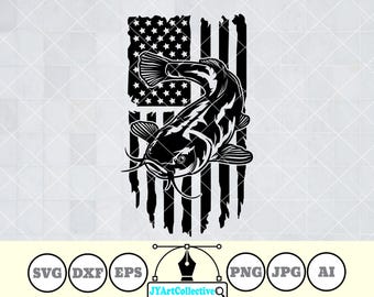 Catfish American Flag SVG: Fishing Shirt Stencil (Digital Files)