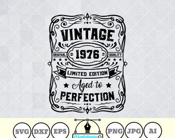50th Birthday Vintage SVG: Aged to Perfection Design, 1976 (Digital Files)