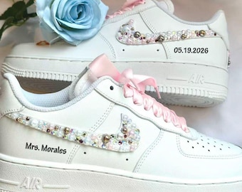 Pink Pearl Wedding Shoes/Wedding Personalized Sneakers For The Bride / Air Force 1 Unique Wedding Gift/ Bridesmaid and groomsmen gifts
