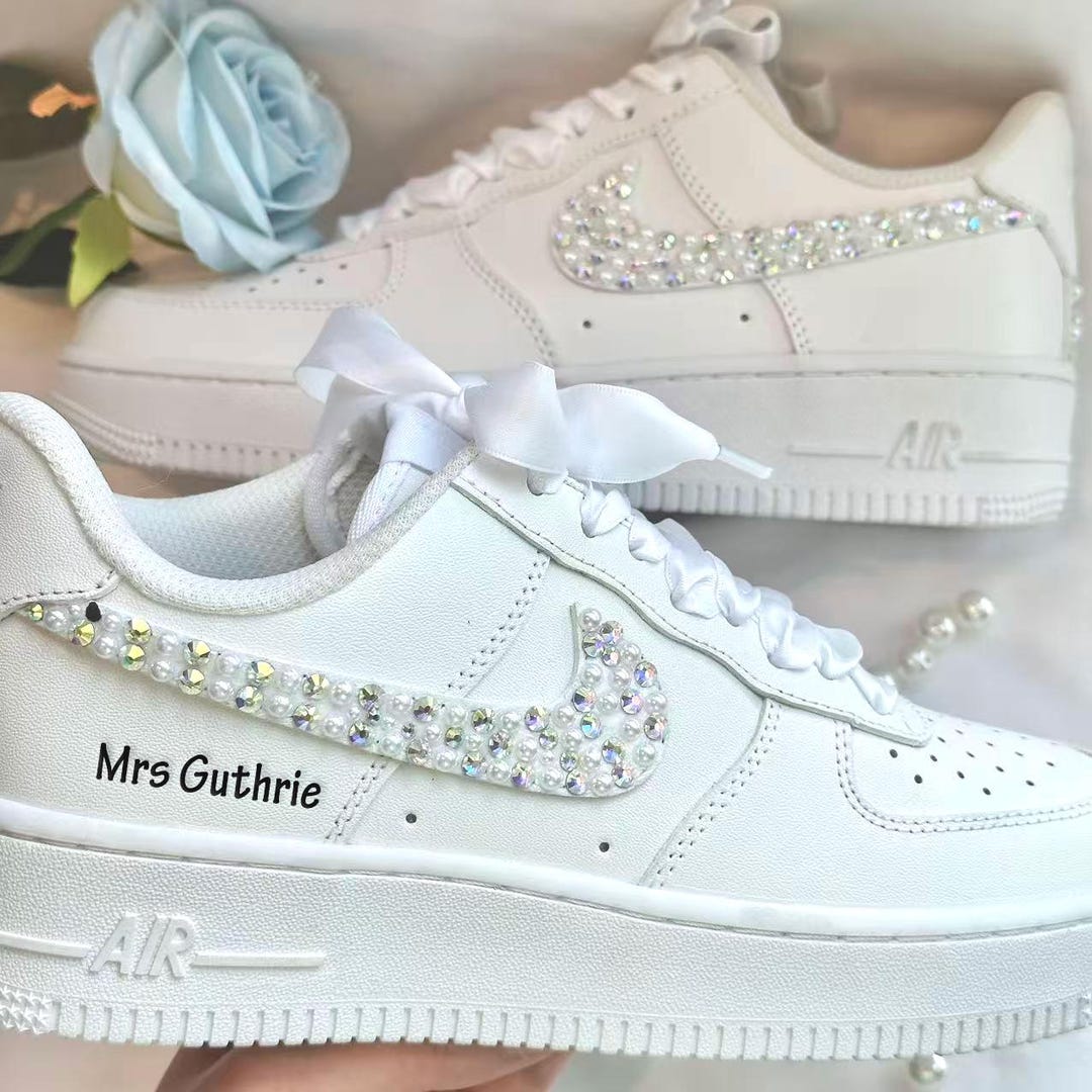 Personalized Wedding Bride Pearl Rhinestones Sneakers / Custom Air ...