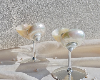 Silver Seashell Martini Glasses - Retro Shell Wine Glasses - Trending Valentine&#39;s Day Gifts 2025 - Wedding Bridesmaid Gifts - Shell Cup