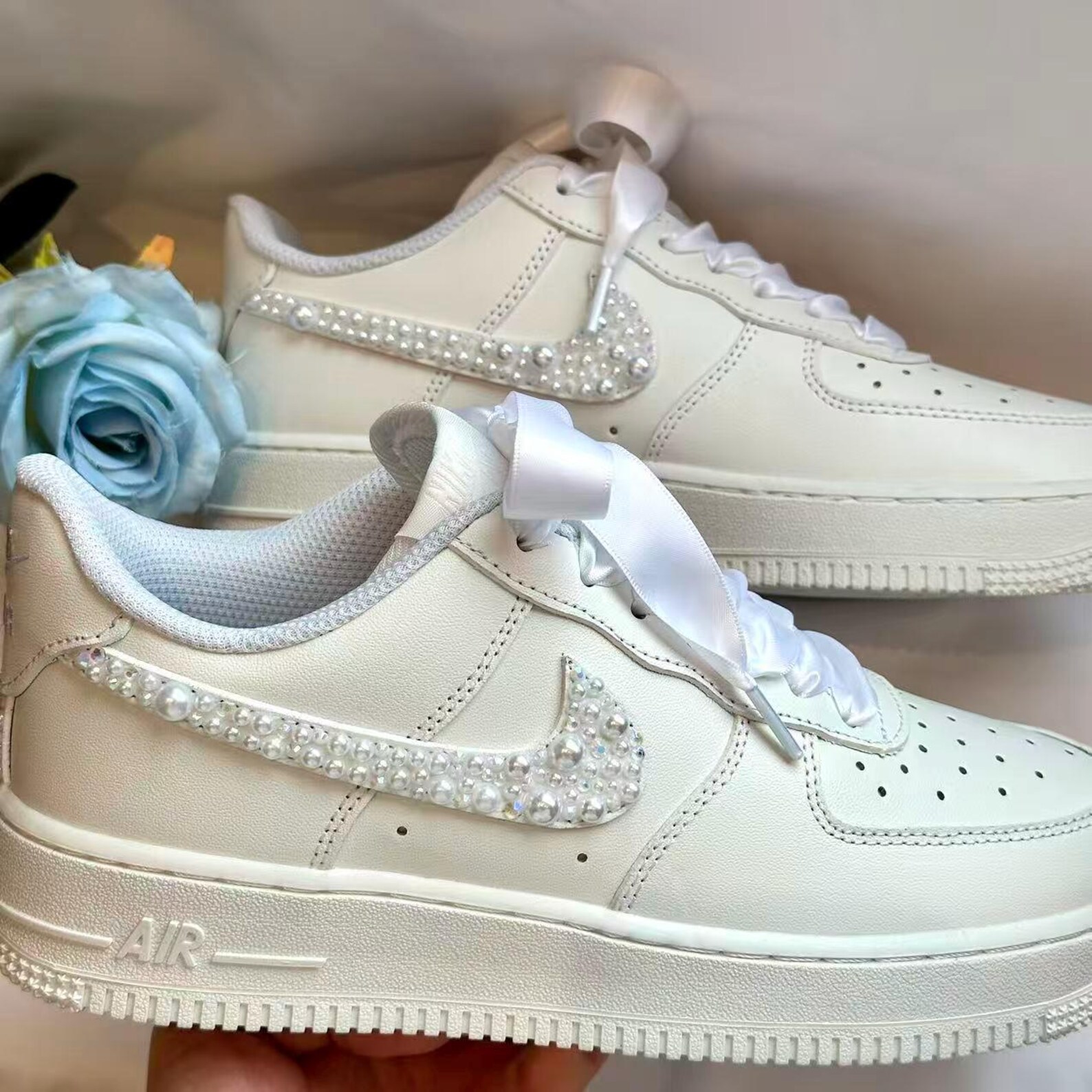 Custom Wedding Bride Sneakers / Personalized Rhinestone Pearl Wedding ...