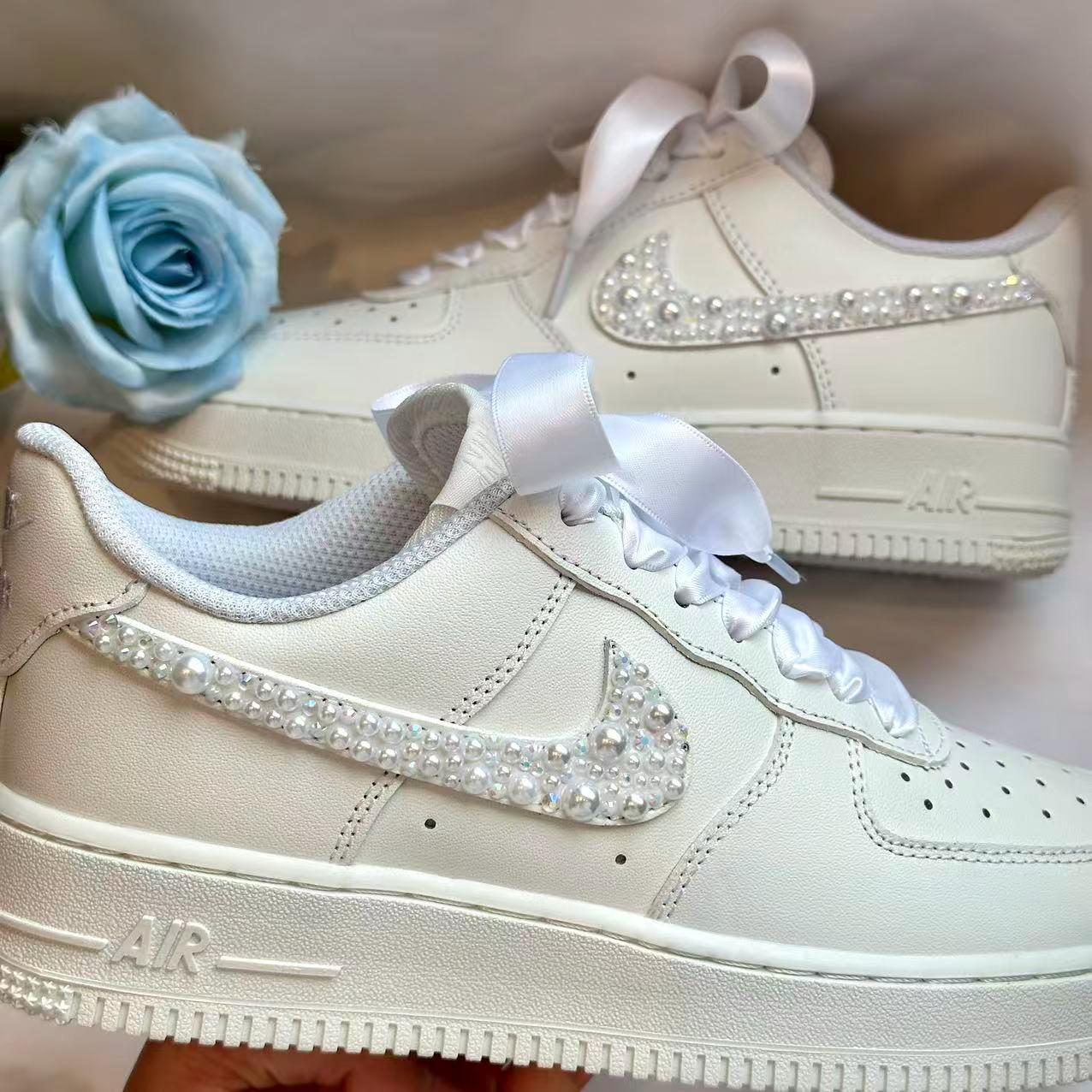 Custom Wedding Bride Sneakers / Personalized Rhinestone Pearl Wedding ...