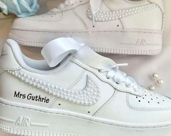 Custom Wedding Bride Sneakers / Personalized Air Force One Unique Wedding Gift / Pearl Wedding Shoes / Custom Wedding Shoes/ Customizable