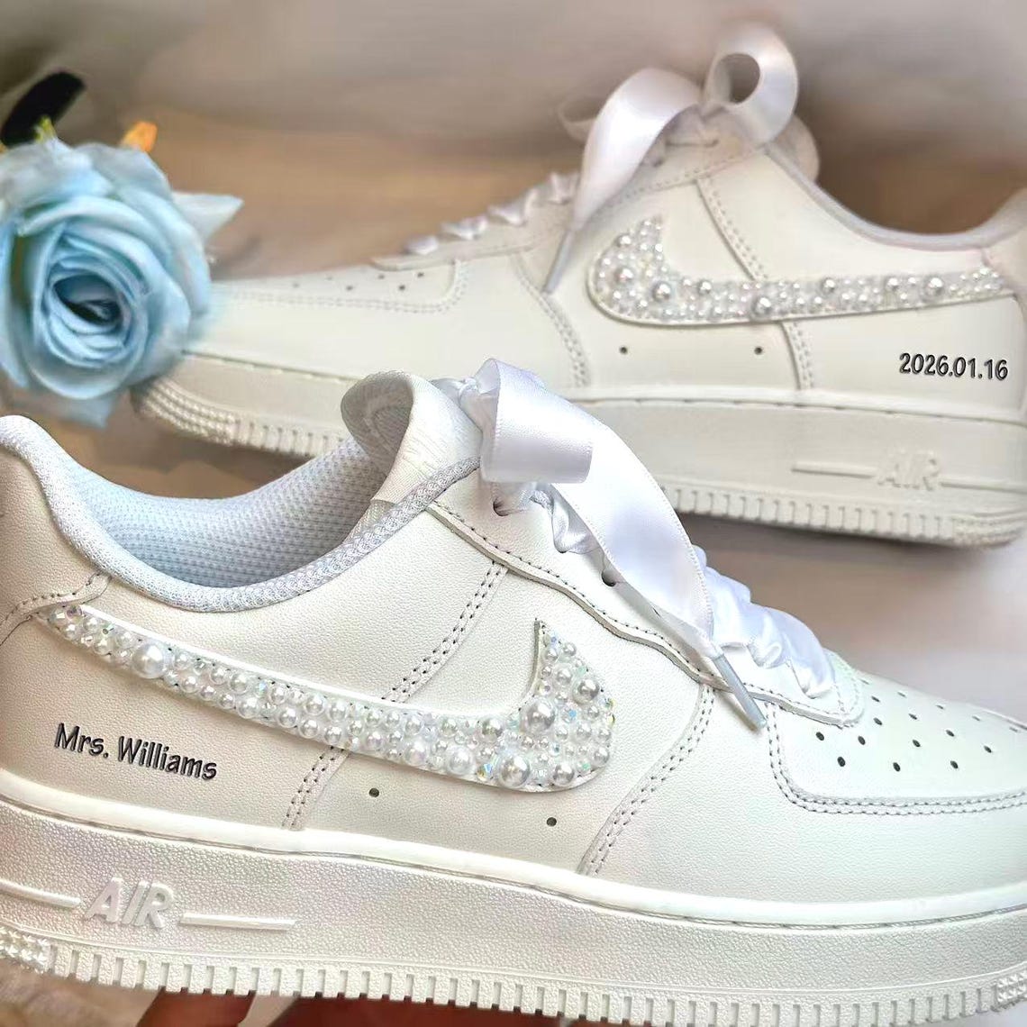 Custom Wedding Bride Sneakers / Personalized Rhinestone Pearl Wedding ...