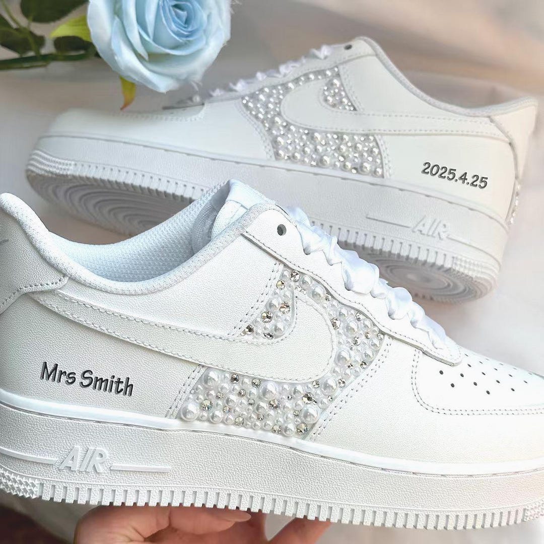Custom Name Wedding Bride Pearl Rhinestones Sneakers/personalized Air ...