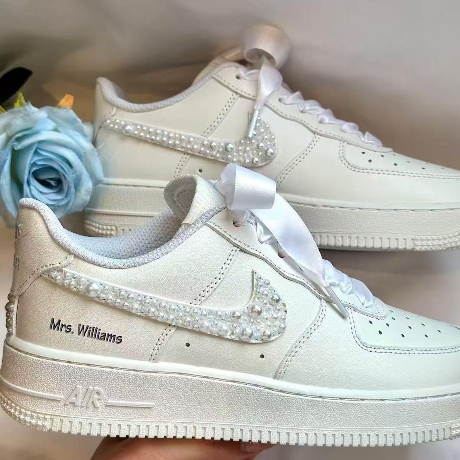 Custom Wedding Bride Sneakers / Personalized Rhinestone Pearl Wedding ...