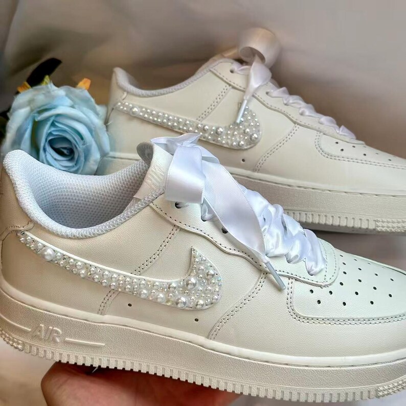 Custom Wedding Bride Sneakers / Personalized Rhinestone Pearl Wedding ...