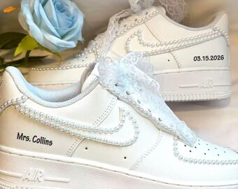 Custom Wedding Bride Sneakers / Personalized Air Force One Unique Wedding Gift / Pearl Wedding Shoes / Custom Wedding Shoes/ Customizable