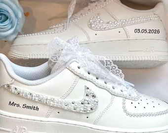Custom Name Wedding Bride Sneakers / Personalized Air Force One Unique Wedding Gift / Pearl Wedding Shoes/Custom Wedding Shoes/ Customizable