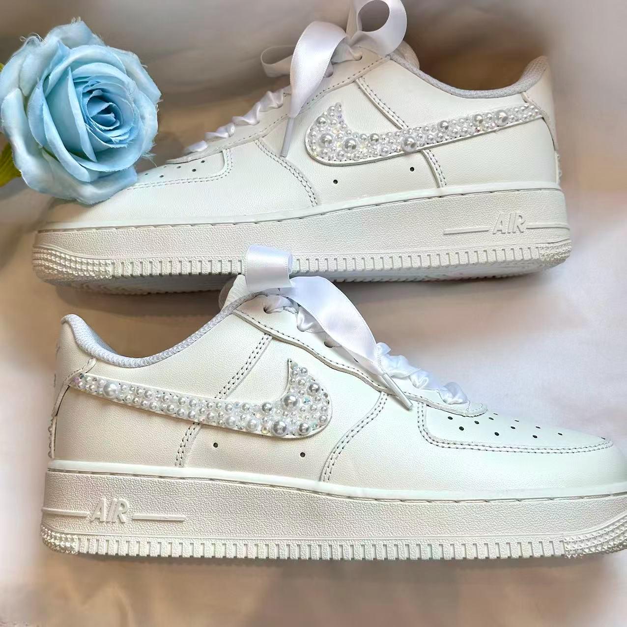 Custom Wedding Bride Sneakers / Personalized Rhinestone Pearl Wedding ...