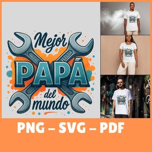 Melhor Pai do Mundo SVG PNG DXF Design Digital para o Dia dos Pais Espanhol para Camisetas, Canecas, Cartões e Etiquetas de Artesanato Cricut