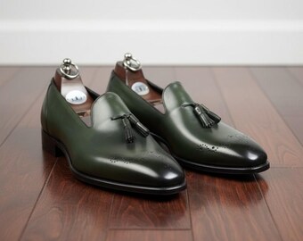 Men's Handcrafted Penny Loafers Green Shaded Leather Shoes Classic Men Shoe Stylish Party Wedding Casual Formal Leathers Mens