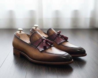 Men's Handcrafted Penny Loafers Brown Shaded Leather Shoes Classic Men Shoe Stylish Party Wedding Casual Formal Leathers Mens