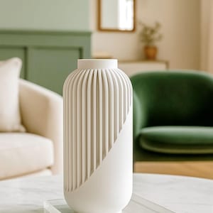 Modern White 3D Printed Vase | Scandinavian Style Minimalist Home Decor | Decorative Geometric Vase
