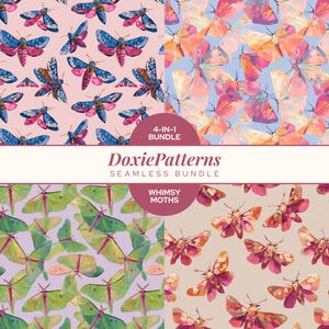 Sömlöst mönsterpaket Pastell Luna Moth Digitalt papperspaket Cottagecore Fairycore Tygyta Designkollektion för kommersiellt bruk