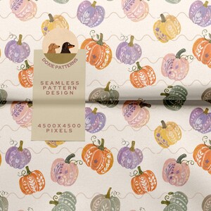 Pumpafält Seamless Mönster Bundle Höst Digitalt Papper Pack Höst Skörde Mönsterkollektion Mysigt Tryckt Tyg POD Design bild 3