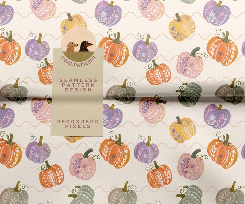 Pumpafält Seamless Mönster Bundle Höst Digitalt Papper Pack Höst Skörde Mönsterkollektion Mysigt Tryckt Tyg POD Design bild 3