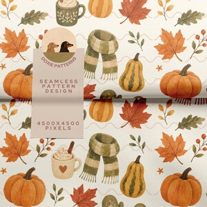 Pumpafält Seamless Mönster Bundle Höst Digitalt Papper Pack Höst Skörde Mönsterkollektion Mysigt Tryckt Tyg POD Design bild 5
