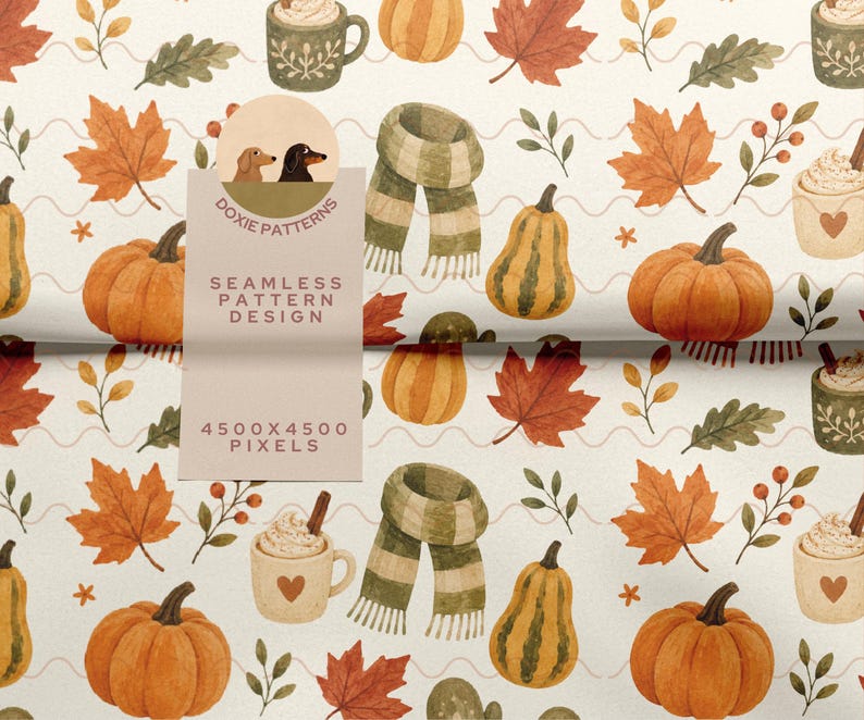 Pumpafält Seamless Mönster Bundle Höst Digitalt Papper Pack Höst Skörde Mönsterkollektion Mysigt Tryckt Tyg POD Design bild 5