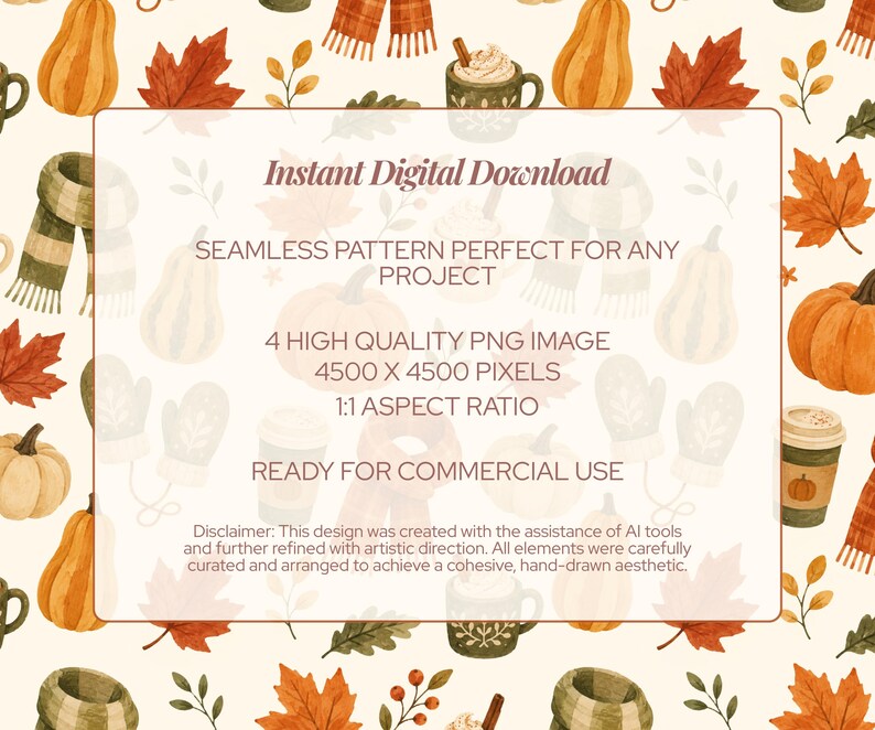 Pumpafält Seamless Mönster Bundle Höst Digitalt Papper Pack Höst Skörde Mönsterkollektion Mysigt Tryckt Tyg POD Design bild 6