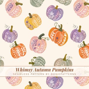 Whimsy pompoen herfst naadloze patroon herfst oogst digitale papier kalebas eikel print Cottagecore pastel stof ontwerp kinderkamer behang kunst